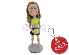 Custom Bobblehead Sexy Female Beach Volleyball Player With A Ball In Hand - Sports & Hobbies Volleyball Personalized Bobblehead & Cake Topper