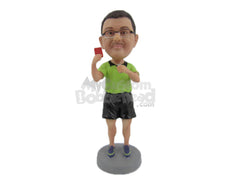 Custom Bobblehead Soccer Referee Showing A Red Card - Sports & Hobbies Coaching & Refereeing Personalized Bobblehead & Cake Topper