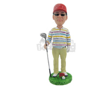 Custom Bobblehead Stylish Male Golfer Ready To Put The Ball In Hole - Sports & Hobbies Golfing Personalized Bobblehead & Cake Topper