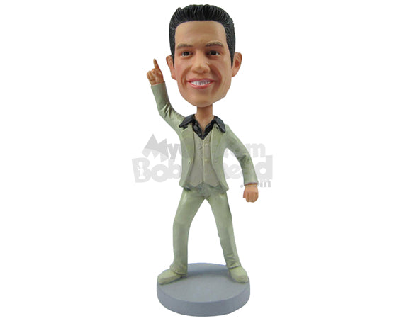 Custom Bobblehead Dude In Formal Outfit Pointing Up - Super Heroes & Movies Super Heroes Personalized Bobblehead & Cake Topper