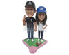 Custom Bobblehead Couple Dressed Up As Baseball Players With The Guy Holding Bat In His Hand - Super Heroes & Movies Mascots Personalized Bobblehead & Cake Topper
