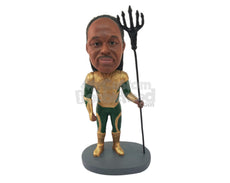 Custom Bobblehead Man Dressed As Aqua Man With His Sharp Tool Ready To Save You - Super Heroes & Movies Movie Characters Personalized Bobblehead & Cake Topper