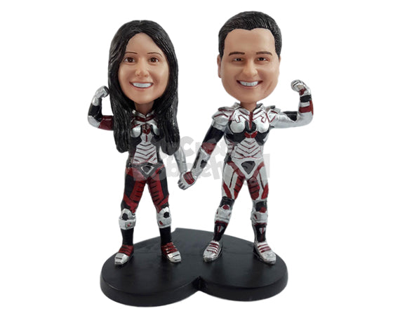 Custom Bobblehead Super cool couple heroes wearing hi-tech outfits - Super Heroes & Movies Super Heroes Personalized Bobblehead & Action Figure