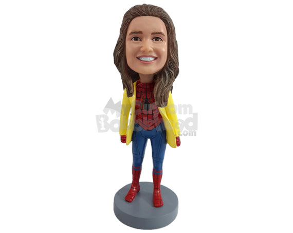 Custom Bobblehead Stylish super spider custome girl ready to fight crime in style - Super Heroes & Movies Super Heroes Personalized Bobblehead & Action Figure