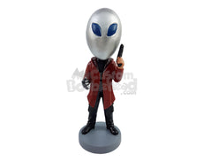 Custom Bobblehead Dude wearing a long space suit with a claw glove and a gun ready to shoot - Super Heroes & Movies Movie Characters Personalized Bobblehead & Action Figure