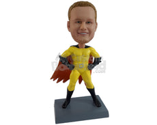 Custom Bobblehead Superhero In Action Costume And Flying Cape - Super Heroes & Movies Movie Characters Personalized Bobblehead & Cake Topper