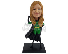 Custom Bobblehead Sexy Female Superhero In Action Costume And Flying Cape - Super Heroes & Movies Super Heroes Personalized Bobblehead & Cake Topper