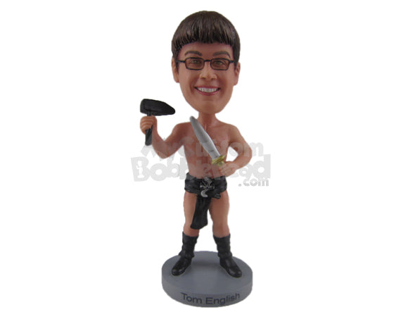 Custom Bobblehead Man In Underwear And Long Boots With A prop - Super Heroes & Movies Movie Characters Personalized Bobblehead & Cake Topper