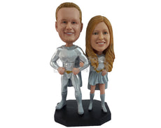 Custom Bobblehead Super Couple In Costume - Super Heroes & Movies Super Heroes Personalized Bobblehead & Cake Topper