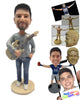 Custom Bobblehead Cool Dude Wearing A Trendy T-Shirt Holding A Guitar - Musicians & Arts Strings Instruments Personalized Bobblehead & Cake Topper