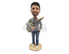 Custom Bobblehead Cool Dude Wearing A Trendy T-Shirt Holding A Guitar - Musicians & Arts Strings Instruments Personalized Bobblehead & Cake Topper