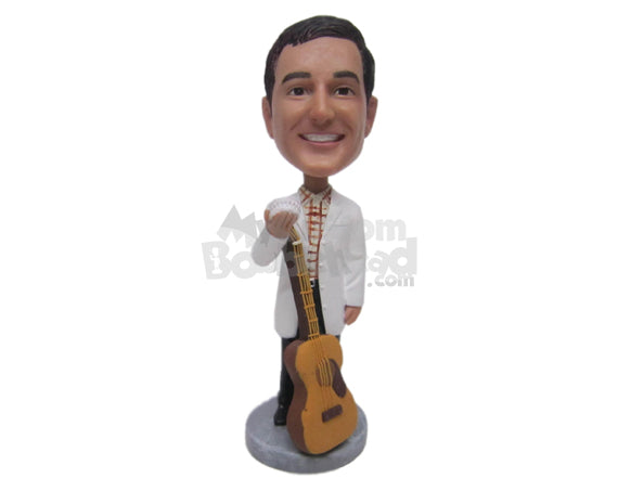 Custom Bobblehead Dentist Guitar Player Holding A Denture Prop - Musicians & Arts Strings Instruments Personalized Bobblehead & Cake Topper