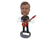 Custom Bobblehead Boy In T-Shirt Playing A Fancy Guitar - Musicians & Arts Strings Instruments Personalized Bobblehead & Cake Topper