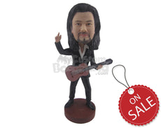 Custom Bobblehead Rockstar Guy Ready To Rock With His Guitar - Musicians & Arts Strings Instruments Personalized Bobblehead & Cake Topper