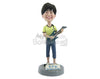 Custom Bobblehead Female Guitarist Wearing A T-Shirt And Jeans - Musicians & Arts Strings Instruments Personalized Bobblehead & Cake Topper