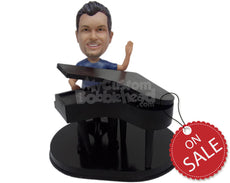 Custom Bobblehead Pianist Weaving Hello While Playing The Piano - Musicians & Arts Percussion Instruments Personalized Bobblehead & Cake Topper