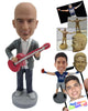 Custom Bobblehead Guitarist In A Jacket Playing A Guitar - Musicians & Arts Strings Instruments Personalized Bobblehead & Cake Topper