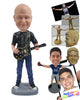 Custom Bobblehead Guitarist In Stylish T-Shirt And Jeans Playing The Guitar - Musicians & Arts Strings Instruments Personalized Bobblehead & Cake Topper