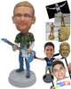 Custom Bobblehead Guitarist In T-Shirt Ready To Rock The Audience - Musicians & Arts Strings Instruments Personalized Bobblehead & Cake Topper