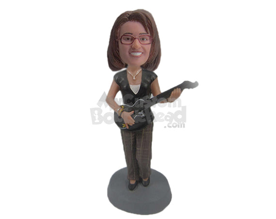 Custom Bobblehead Gorgeous Lady Playing Some Tunes In Her Guitar - Musicians & Arts Strings Instruments Personalized Bobblehead & Cake Topper