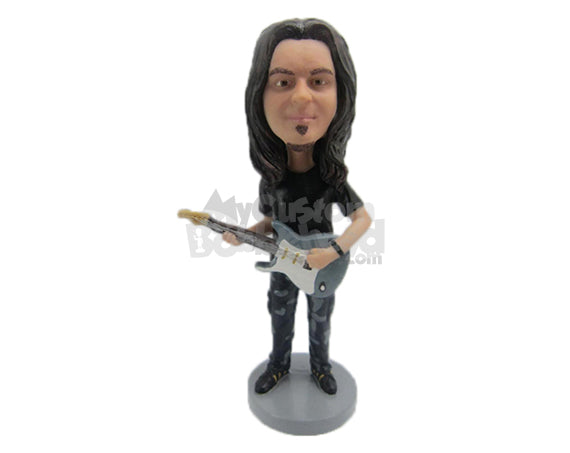 Custom Bobblehead Handsome Guitar Player With A Guitar - Musicians & Arts Strings Instruments Personalized Bobblehead & Cake Topper