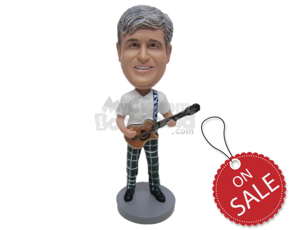 Custom Bobblehead Fashionable Guitar Player Creating New Tunes - Musicians & Arts Strings Instruments Personalized Bobblehead & Cake Topper