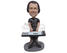 Custom Bobblehead Electric Keyboard Player Wearing Stylish T-Shirt - Musicians & Arts Percussion Instruments Personalized Bobblehead & Cake Topper