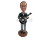 Custom Bobblehead Guitarist Pal Playing Guitar Wearing A Jacket - Musicians & Arts Strings Instruments Personalized Bobblehead & Cake Topper