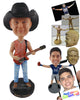 Custom Bobblehead Cowboy Holding A Guitar - Musicians & Arts Strings Instruments Personalized Bobblehead & Cake Topper