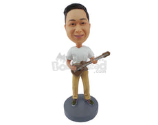 Custom Bobblehead Guy Holding Guitar - Musicians & Arts Strings Instruments Personalized Bobblehead & Cake Topper