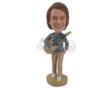 Custom Bobblehead Woman Holding A Guitar - Musicians & Arts Strings Instruments Personalized Bobblehead & Cake Topper