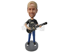 Custom Bobblehead Guy With Backwards Cap Playing A Guitar - Musicians & Arts Strings Instruments Personalized Bobblehead & Cake Topper