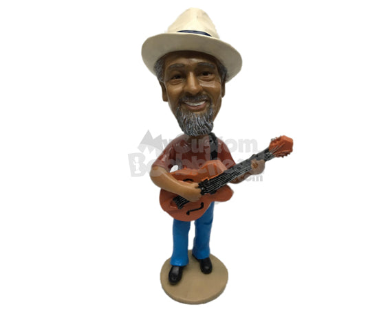 Custom Bobblehead Male Guitarist Playing Guitar And Wearing A Casual Outfit - Musicians & Arts Strings Instruments Personalized Bobblehead & Cake Topper