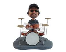 Custom Bobblehead Fancy Drummer In Casual Attire Beating His Drum - Musicians & Arts Percussion Instruments Personalized Bobblehead & Cake Topper