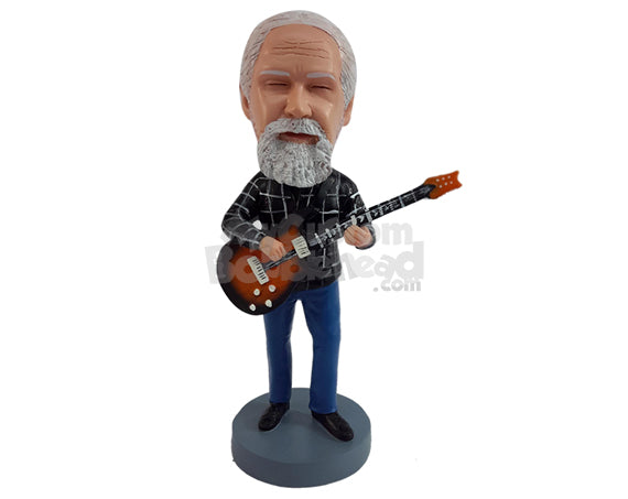 Custom Bobblehead Fashionable male feeling the guitar vibing on his handswearing a nice shirt - Musicians & Arts Strings Instruments Personalized Bobblehead & Action Figure