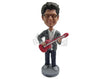 Custom Bobblehead Boy Playing Guitar Wearing A Suit - Musicians & Arts Strings Instruments Personalized Bobblehead & Cake Topper