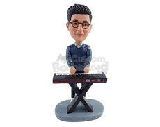 Custom Bobblehead Elegant electric keyboard player wearing a nice sweater - Musicians & Arts Percussion Instruments Personalized Bobblehead & Action Figure