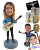 Custom Bobblehead Cowgirl wearing button-down shirt and high boots ready to play the guitar - Musicians & Arts Strings Instruments Personalized Bobblehead & Action Figure