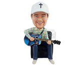 Custom Bobblehead Acoustic Guitar Playersitting on a couch wearing nice long sleeve shirt - Musicians & Arts Strings Instruments Personalized Bobblehead & Action Figure