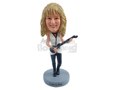 Custom Bobblehead Nice gal wearing cool cblouse and boots playing a nice electric guitar - Musicians & Arts Strings Instruments Personalized Bobblehead & Action Figure