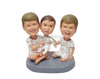 Custom Bobblehead Tipple Sibblings wearing identical clothe having fun altogether - Parents & Kids Siblings Personalized Bobblehead & Action Figure