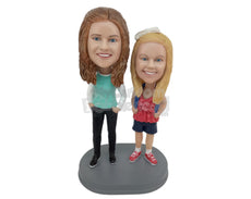 Custom Bobblehead Gorgeous School Girl Wearing Tank Top With Her Stylish Mother - Parents & Kids Mom And Kids Personalized Bobblehead & Cake Topper