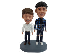 Custom Bobblehead Nice looking bothers wearing fashionable outfit - Parents & Kids Siblings Personalized Bobblehead & Action Figure