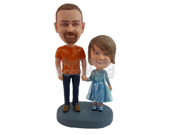 Custom Bobblehead Father and daughter have a princess day wth gourgeous outfit - Parents & Kids Dad & Kids Personalized Bobblehead & Action Figure