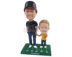 Custom Bobblehead Dad and son chearing for their teams with kid holding a football - Parents & Kids Dad & Kids Personalized Bobblehead & Action Figure