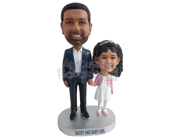 Custom Bobblehead Good looking daddy taking his little pricess to a kids party wearing nice outfit - Parents & Kids Dad & Kids Personalized Bobblehead & Action Figure