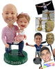 Custom Bobblehead Dad kneeling an holding daughter wearing nice matching clothe  - Parents & Kids Dad & Kids Personalized Bobblehead & Action Figure