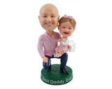 Custom Bobblehead Dad kneeling an holding daughter wearing nice matching clothe  - Parents & Kids Dad & Kids Personalized Bobblehead & Action Figure