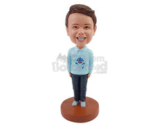 Custom Bobblehead Nice young boy standing straight wearing nice long sleeve polo shirt and pants - Parents & Kids Babies & Kids Personalized Bobblehead & Action Figure