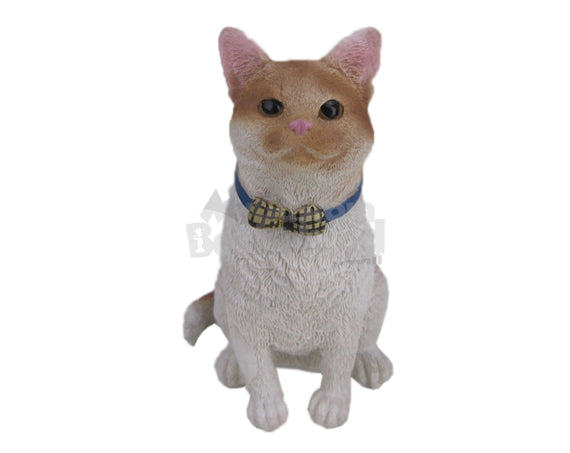 Custom Bobblehead Lovely Cat Sitting Wearing A Bow Tie - Pets & Animals Cats Personalized Bobblehead & Cake Topper